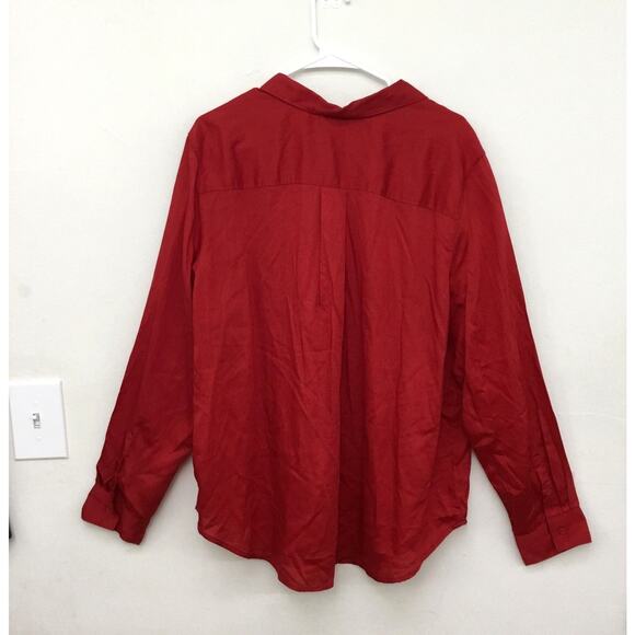 LIZ CLAIBORNE Women's Lyocell Blouse Long Sleeve Button Up Red Sz XXL - Picture 2 of 6